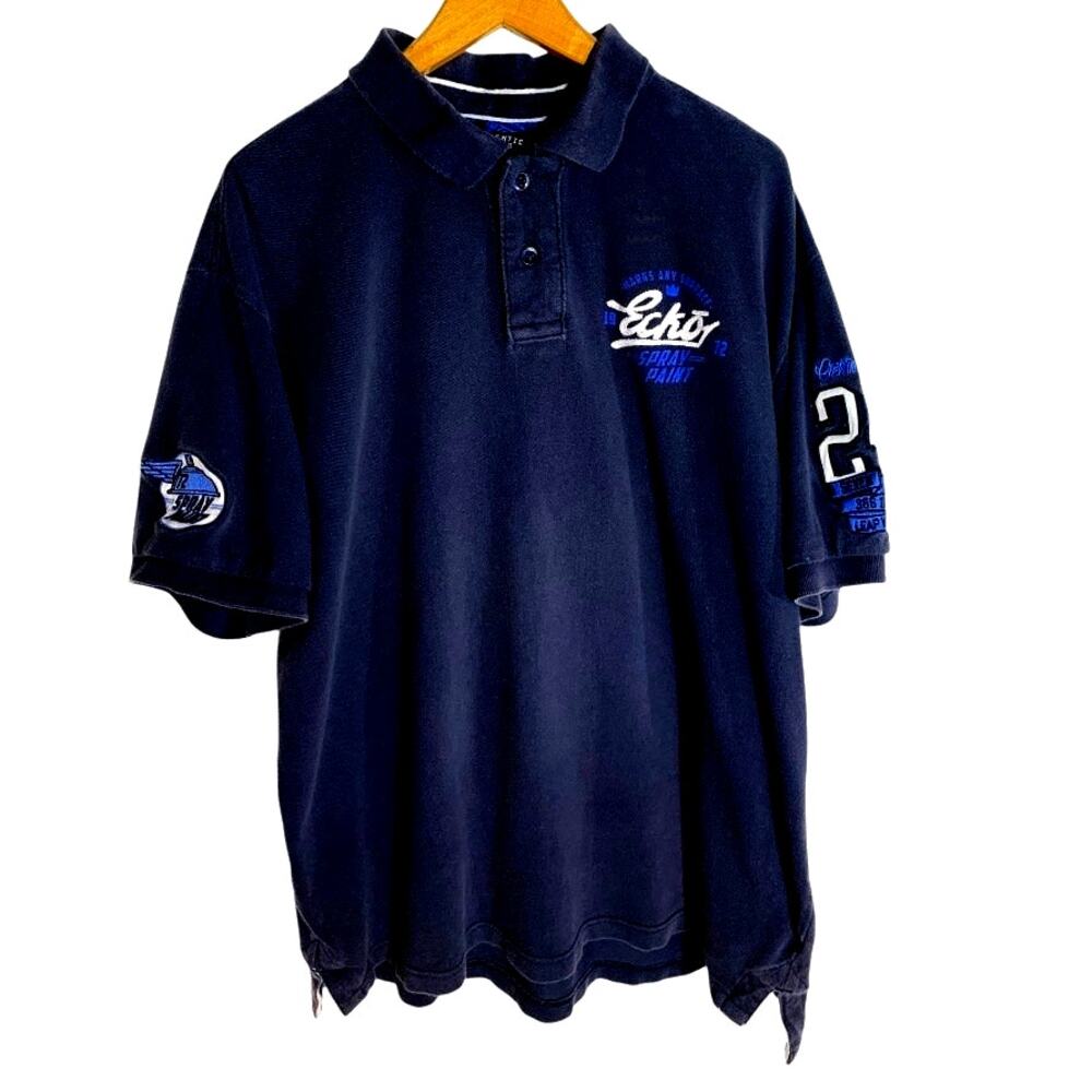 Vintage Ecko Men's Think Knit Embroidered Polo Shirt Double Sided Graphics 2X
